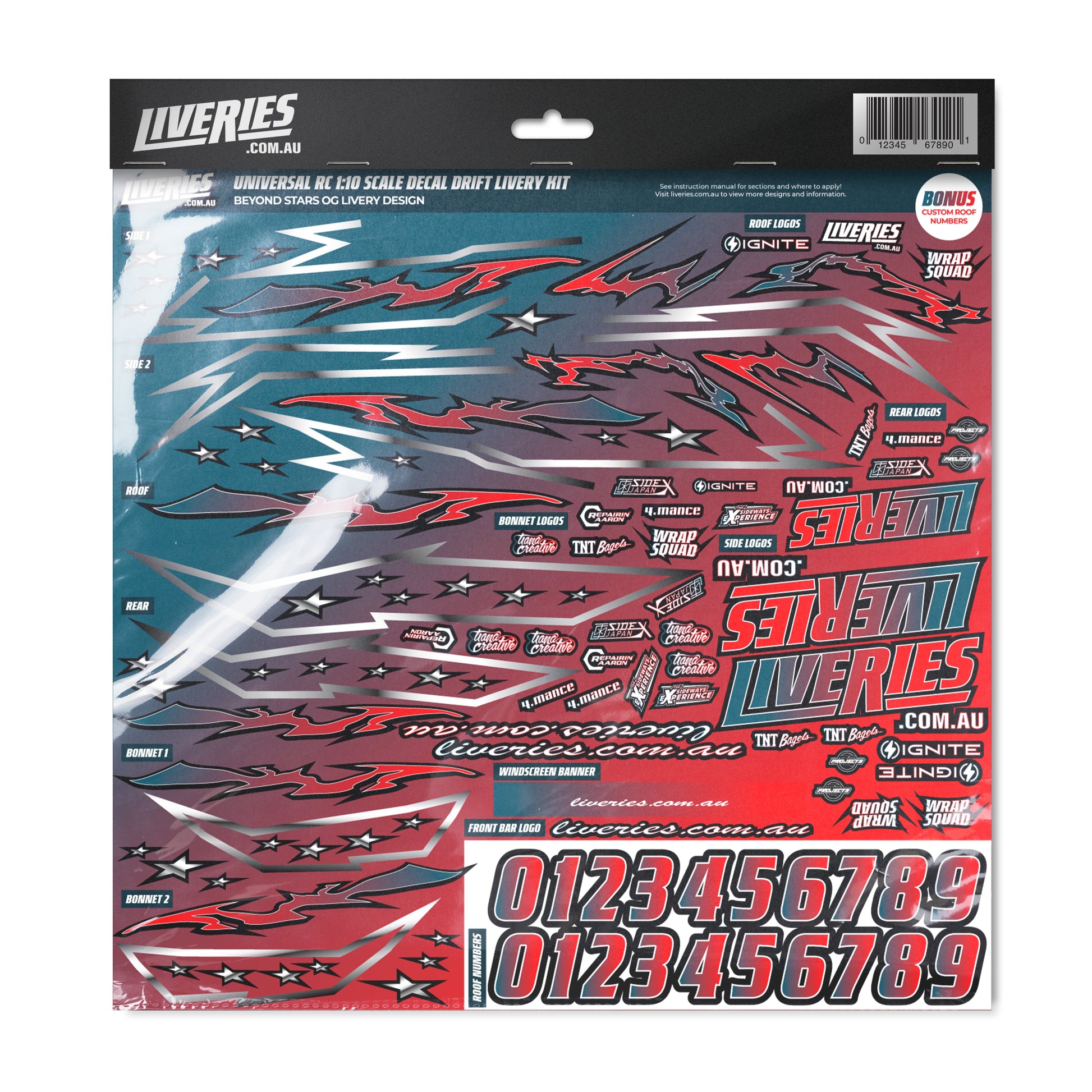 Beyond Stars RC Drift Sticker Kit - 1:10 Scale Decals, Premium Vehicle Wrap Vinyl, featuring OG and Citrus designs for customising RC drift cars. RC Livery Design Drifting JDM.