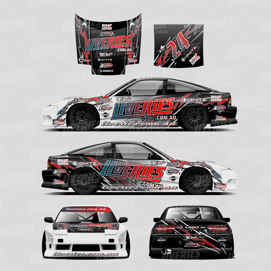 180SX RC car showcasing Beyond Stars 1:10 Scale Drift Sticker Kit - OG design applied, highlighting the vibrant decals on the vehicle.